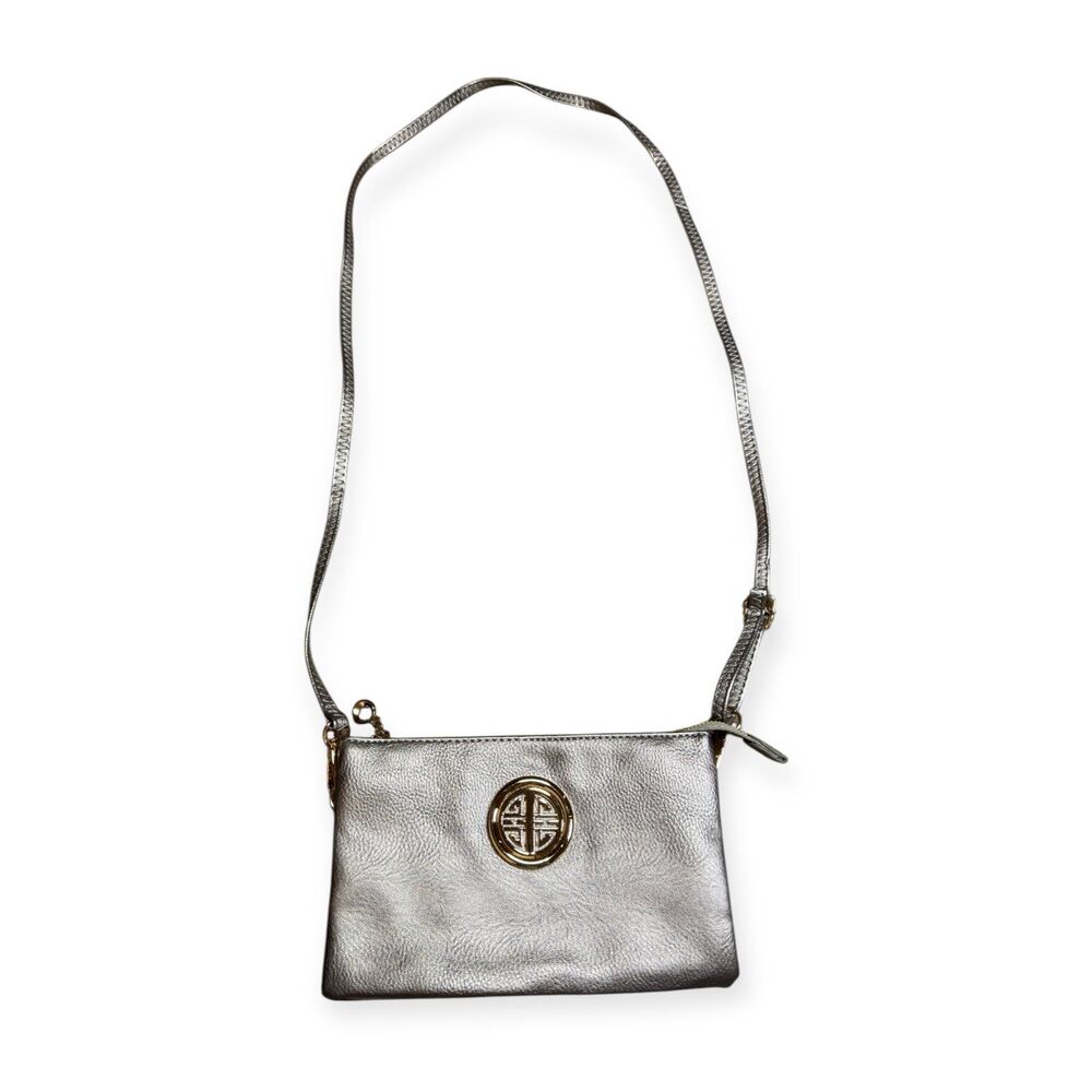 Gray Small Gold Logo Crossbody‎ Bag Multi Compartment Interior Purse